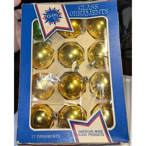 Coby Glass Products 1950's Christmas Gold Mercury Glass Ornaments Mint InBox! S1